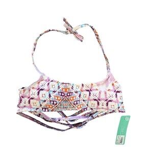 Sand Castle Swim Top Womens M Purple Geometric Bandeau Halter Strappy Padded